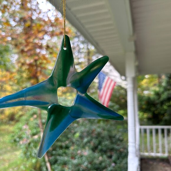 #5102 STAR MULTI COLOR 5 POINT ORNEMENT CIRCULAR FUSED SUN CATCHER  COLLECTABLE - Picture 7 of 13